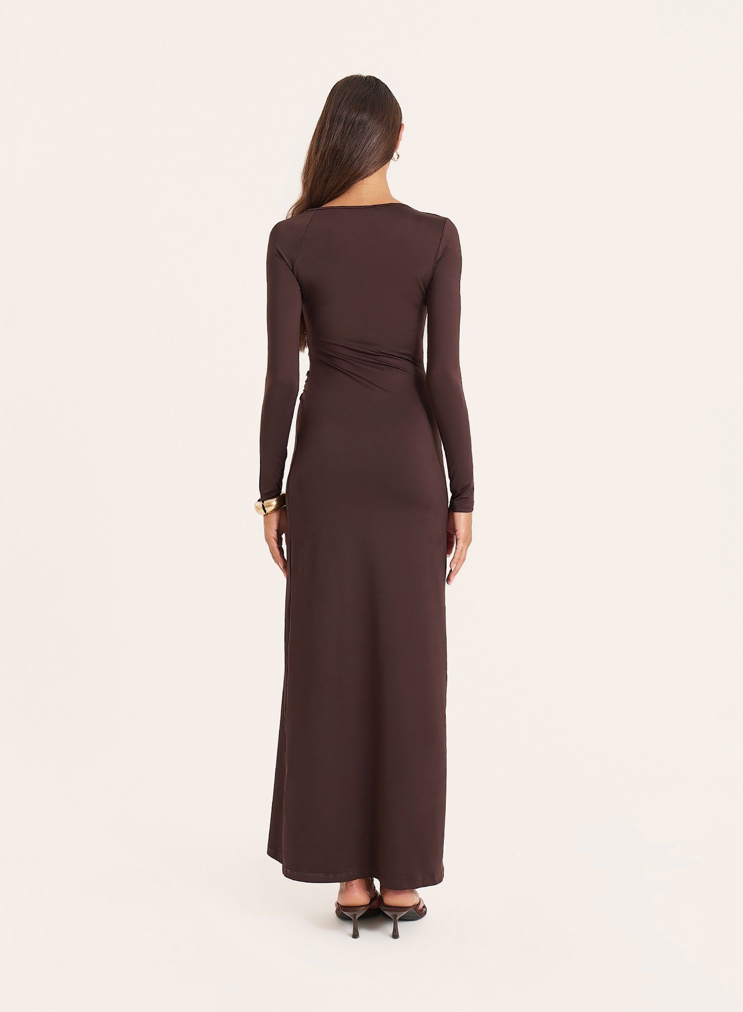 Chocolate Off Shoulder Hardware Maxi Dress